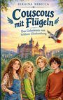 "Couscous mit Flügeln: Das Geheimnis von Schloss Glockenburg". Illustration von vier Jugendlichen vor einem Schloss, mit einem Papagei.