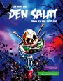 Der Text lautet: "DA HABT IHR DEN SALAT ... DENN ICH BIN JETZT TOT." Eine Illustration mit Schädel in Salatschüssel.