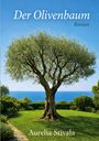 Buchtitel "Der Olivenbaum", Roman von Aurelia Stivala. Ein einzelner Olivenbaum vor einer Küste mit blauem Himmel.