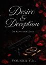 „Desire & Deception“, „Die Kunst der Lügen“. Eine Pistole, drei Patronen, zwei Ringe und rote Blütenblätter.