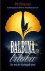 "Balbina biloba. Die mit der Nachtigall tanzt." Goldenes Blatt, schwarze Nachtigall darin, beleuchtetes Schloss im Hintergrund.