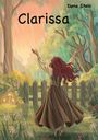 "Clarissa" und "Ilona Stein" stehen oben. Illustration: Frau im Regen vor einem Holzzaun, Bäume, Blumen und Pilze.