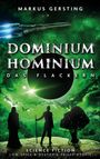 "Dominum Hominum: Das Flackern" von Markus Gersting. Zwei Personen und ein Baum unter einem grünen Himmel und einem Raumschiff.