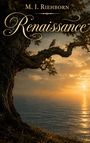 „M. I. Riehborn Renaissance“; Ein Baum mit einem Vogel auf einem Ast bei Sonnenuntergang am Meer.