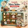 Texte: "Lou's Kleine Welten", "Malbuch", "Kaffee Klein Glück", "Lou's Marmeladen-Brötchen". Illustration eines Toasters als Miniaturstadt.