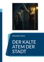 "DER KALTE ATEM DER STADT" von Alexander Erkert. Eine Frau im roten Kleid steht im Licht und hält eine Tasche hoch in regnerischer Nacht.