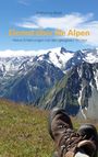 „Einmal über die Alpen“ in Gelb. „Meine Erfahrungen mit den gängigsten Routen“ darunter. Berglandschaft, Wanderschuhe.