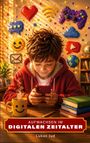 "AUFWACHSEN IM DIGITALEN ZEITALTER" von Lukas Jud. Ein Junge mit Smartphone und Symbolen in Pixelkunst.