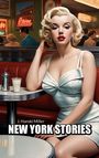 Text: "J. Hanski Miller NEW YORK STORIES". Illustration einer eleganten Frau in einem Diner im Retro-Stil.