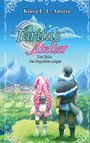 „Klara L. L. Anoria, Taritas Atelier, Das Echo des doppelten Auges.“ Zwei Figuren blicken auf ein Dorf vor einer Bergkulisse.