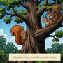 "Eichhörnchen, Familie und die Eiche", "Heribert Lange". Illustration von drei Eichhörnchen auf einer großen Eiche.