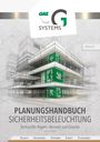Logo "GAZ SYSTEMS", Jahr "2026/27". Titel: "Planungshandbuch Sicherheitsbeleuchtung". Illustrierter Gebäudekomplex.