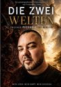 „Die zwei Welten: Zwischen Psychose und Realität.“ Ein Gesicht mittig, umgeben von Dämonen links und Engeln rechts.