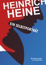 HEINRICH HEINE, EIN SELBSTPORTRÄT. Rote Silhouette auf blauem Hintergrund, Profilansicht.