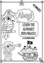 "Ahoy! Learn the Alphabet with Pirates" und "45 Images". Ein Papagei mit Piratenhut, piratenkind mit Fernrohr, Segelschiff.