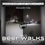 Oben steht "Gedanken zur Nachtruh". Unten "Beer Walks: Bierwanderungen". Zwei Schneelandschaften bei Nacht.