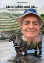 Texte: "Mein Leben und ich...", "Zwei die selten einer Meinung waren". Gesicht über Büffel und Landschaftsgemälde im Hintergrund.