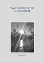 "WAT SCHIJNT TE GEBEUREN" oben, "Andreas Müller" unten. Schwarz-weißes Foto: Sonne über einem See, umgeben von Pflanzen.