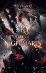 Titel: "A Sky Full of Nightmares". Oben: Alice Valeré. Szene: Dunkle Türme, rote Blätter, bedrohlicher Himmel.