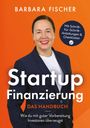 "Mit Schritt-für-Schritt-Anleitungen & Checklisten. Titel: Startup Finanzierung. Frau in Business-Kleidung vor orangefarbenem Hintergrund."