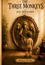 THE THREE MONKEYS, DAS ERWACHEN, BAND I, ATILA SÜTAL. Ein Kind vor einem Spiegel, reflektiert drei Affen mit verschiedenen Gesten.
