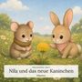 „Nila und das neue Kaninchen“ von Philipp Klose. Illustration eines Mäuschens und eines Kaninchens auf einer Blumenwiese.