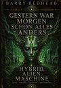 "Gestern war morgen schon alles anders. Hybrid, Alien, Maschine. Illustration: Futuristische Gesicht mit grünen Details."