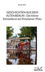„GESCHICHTEN AUS DEM ALTEN BERLIN - Die kleine Schneiderei am Potsdamer-Platz“ von Renate Sültz. Frau in rotem Kleid vor Kutsche am Brandenburger Tor. Logo unten rechts.