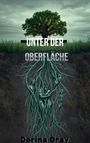 Schriftzug „UNTER DER OBERFLÄCHE“. Ein Baum oberhalb, darunter Wurzeln, die menschenähnliche Figuren formen.