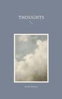 "THOUGHTS" oben, "Seraina Rebecca" unten. Illustration von Vögeln, die am blauen Himmel mit weißen Wolken fliegen.