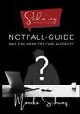"NOTFALL-GUIDE: Was tun, wenn der Chef ausfällt?" Silhouette mit Fragezeichen, Laptop und Tasse. Logo oben: "Schanz Consulting".