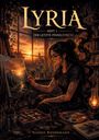 "Lyria: Heft 1, Der letzte Pinselstrich." Eine Frau malt bei Sonnenuntergang in einem gemütlichen Atelier mit vielen Pflanzen.