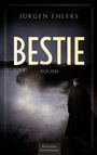 Text: Jürgen Ehlers, BESTIE, 1929-1930. Historischer Kriminalroman. Ein Mann in Mantel und Mütze blickt auf einen Nebelteich.