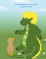 "Schnatterliese & Rumpelpumpel werden Freunde." Illustration eines Drachen mit gelber Mähne und eines kleinen Vogels.