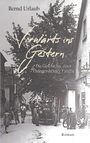 "Vorwärts ins Gestern" von Bernd Urlaub. Ein Schwarz-Weiß-Bild zeigt eine historische Straßenszene mit Traktor und Menschen.