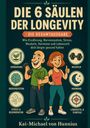 "Die 6 Säulen der Longevity: Ernährung, Muskeln, Nervensystem, Stress, Hormone, Lebensstil. Zwei fröhliche Personen mit Gemüse."
