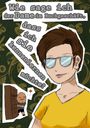 „Wie sage ich der Dame im Buchgeschäft, dass ich sie kennenlernen möchte?“ Illustration einer Person mit Kurzhaarschnitt.