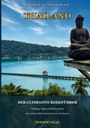 „Thailand“, reiseführer, See mit Tempel auf Steg, sitzende Buddha-Statue, grüner Wald im Hintergrund.