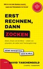 Ein gelbes Buchcover mit dem Titel "Erst rechnen, dann zocken" und dem Autor David Taschengold.