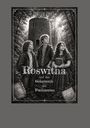 "Roswitha und das Geheimnis des Fuchsturms" zeigt drei Personen vor einem alten Turm in einem dichten Wald.