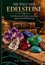"Die Welt der Edelsteine. Eine Reise durch Natur, Geschichte, Kultur und Überlieferung." Edelsteine auf antiken Büchern.
