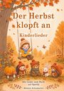 „Der Herbst klopft an - Kinderlieder“ von Melanie Schumacher. Illustration eines Kindes auf einer Schaukel mit Herbsttieren.