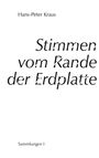 Text: "Hans-Peter Kraus, Stimmen vom Rande der Erdplatte, Sammlungen I". Schwarzer Text auf weißem Hintergrund.