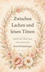 "Zwischen Lachen und leisen Tönen", mit Blumenkranz aus rosa und cremefarbenen Blüten und zarten Blättern.