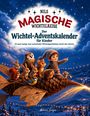 Text: "Nils Magische Wichtelreise. Der Wichtel-Adventskalender für Kinder." Illustration: Kind und Tiere auf fliegendem Schlitten.