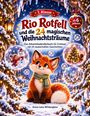 "1. Klasse, Rio Rotfell und die 24 magischen Weihnachtsträume, ab 6 Jahren." Ein niedlicher Fuchs im Schnee mit Lichterdeko.