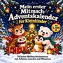 „Mein erster Mitmach-Adventskalender für Kleinkinder“. Illustration von süßen Tieren im Schnee vor einem Weihnachtsbaum.