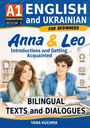 Titel: A1 English and Ukrainian for Beginners. Untertitel: Anna & Leo. Illustration: Jugendliche beim Lernen.