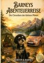 Barneys Abenteuerreise: Die Chroniken der kleinen Pfoten. Ein Hund vor Zelt, Auto, Berge im Sonnenuntergang.