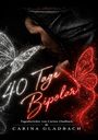 "40 Tage Bipolar" in leuchtender Schrift, mit Schmetterlingen umrahmt; eine Person trägt eine Kapuze.